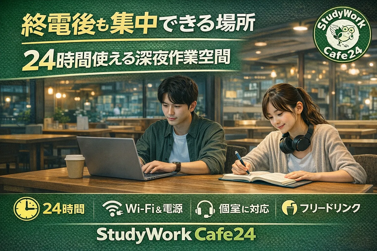高田馬場で深夜に作業できる場所は？24時間使えるStudyWork Cafe24