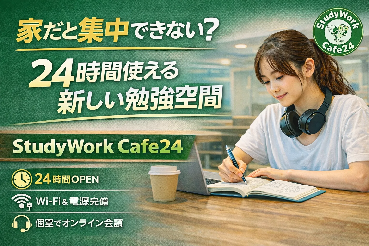 家だと集中できない？高田馬場・西早稲田で24時間使える新しい勉強空間「StudyWork Cafe24」